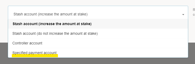 Payout account selection dropdown with the custom account option highlighted